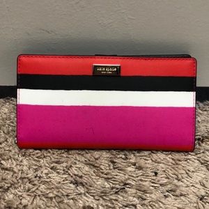 Kate Spade Red, White,Pink and Black Stripe Wallet
